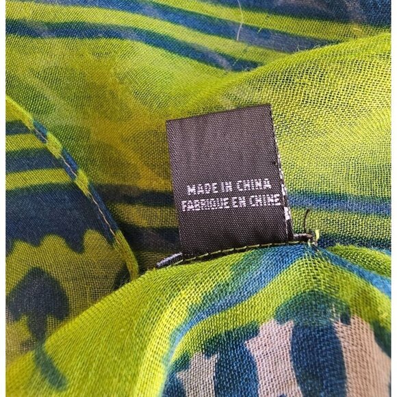 Roffe Sheer Viscose Butterfly Poncho Top Women OS Swim Cover Up Blue Green VNeck - Picture 5 of 7